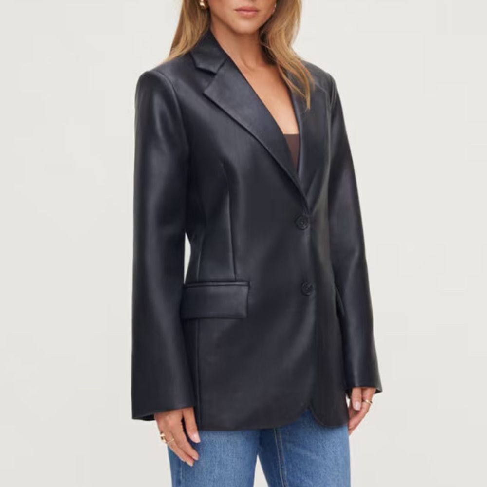 Dynamite Oversized Faux Leather Blazer Jacket Black